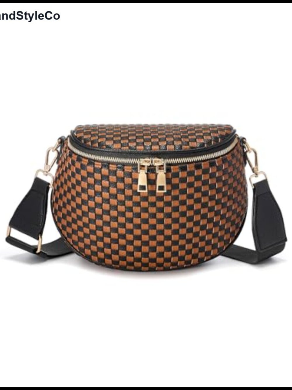 Woven Checkered Crossbody Bum Bag PU Leather Fanny Pack Belt Bag for Women